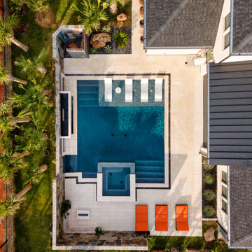 Modern Geometric Pool with Ledge Loungers & Spa | Frisco, TX