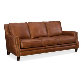 Beaumont Lane 18" Traditional Top Grain Leather Sofa in Brown -  Transitional - Sofas - by Homesquare | Houzz
