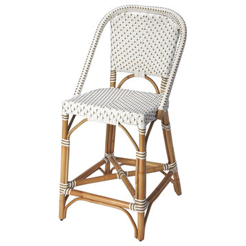 Butler Solstice White and Tan Rattan Counter Stool
