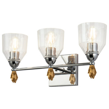 Felice 3 Light Vanity Light, Polished Chrome With Gold Accents Finial 1 Gold