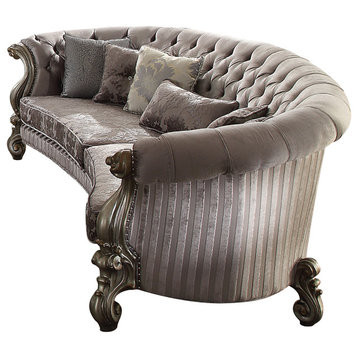 ACME Versailles Sofa with 5 Pillows, Velvet and Antique Platinum