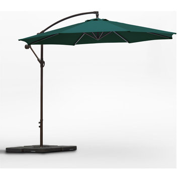 WestinTrends 10' Outdoor Patio Cantilever Hanging Umbrella Shade Cover w/ Base, Dark Green
