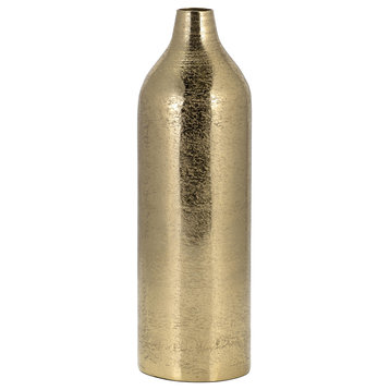 Metal, 15"H Cylinder Vase, Gold