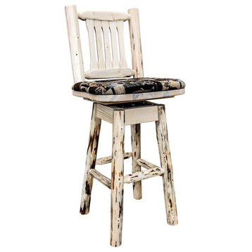 Montana Woodworks 24" Transitional Wood Swivel Barstool with Back in Natural