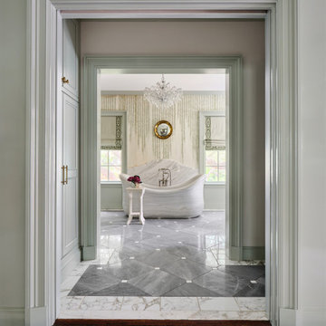 DeGournay wallpaper in a luxurious primary bath