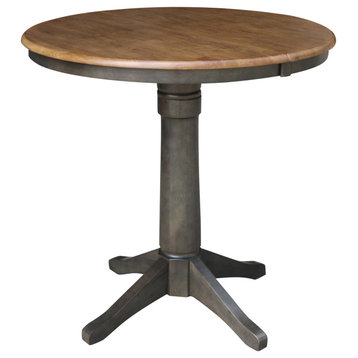 36" Round Top Pedestal Table With 12" Leaf, Hickory/Washed Coal, 36.1" High