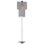 WAREHOUSE OF TIFFANY'S - Sitthar 15" 3-Light Chrome Finish Floor Lamp With Light Kit - WAREHOUSE OF TIFFANY FL9262 Chrome and Crystal Floor Lamp. The beautiful chrome and crystal floor lamp uses three 40-watt bulbs to help gently illuminate any space. The light has a floor switch that is easily accessible for turning it on and off. With its 16-inch width, this floor lamp can fit just about anywhere and is fancy enough for elegant living areas. Style: Modern. Color: Chrome. Material: Crystal, metal. Product Size: 63 inches high x 14 inch diameter shade. Bulb: (3)40-watt(Not Included).