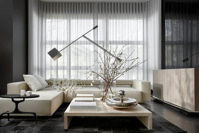 Living room - contemporary formal living room idea in Chicago with gray walls