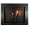 Iron Fireplace Glass Door with Gate Mesh, 4" Frame, Black Copper, 47"x32"