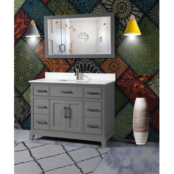 Bathroom Vanity Set With Engineered Marble Top, 48", Gray, Standard Mirror