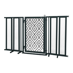 Fusion Gates - Fusion Gate with Gray Diamonds Design, Black, 71.5"-74" - Dog Gates