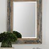 Rustic Rectangular Mirror in Distressed Slate Blue Finish Aged Wood Undertones