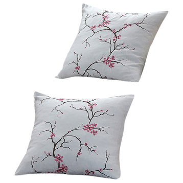 Cherry Blossom Embroidery 2 Piece Pillow Covers, Pink, 26" X 26"