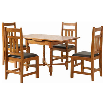 Mission Oak Kitchen Table with 2 Leaves and 4 Oak Dining Chairs - MC