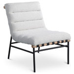 Meridian Furniture - Burke Upholstered Accent Chair, Cream, Boucle Fabric, White Oak - Keep it casual with this Burke vegan leather accent chair. This eye-grabbing chair has an uber laid-back vibe with its armless design and slightly reclined back. Soft cream vegan leather feels great against the skin and provides the look of leather without the expense. An overstuffed, channel-tufted seat and back cushion make it super comfy and ready for evenings spent relaxing and taking it easy. An all-metal frame provides support for durable use, and a white oak veneer metal dowel provides interesting contrast to draw the eye instantly from all angles.