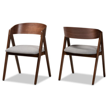 Danton Modern Gray Fabric and Walnut Brown Finished Wood 2-Piece Chair Set