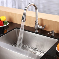 Kraus KHF200-33 33 inch Farmhouse Apron Single Bowl 16 gauge Stainless Steel Kit - Kitchen Sinks