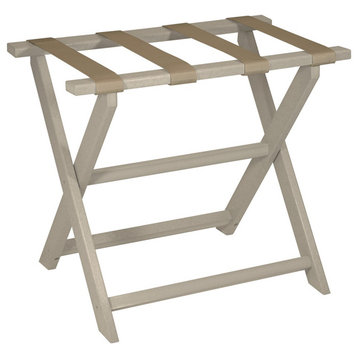 HomeRoots Earth Friendly Taupe Folding Luggage Rack With Dark Tan Straps