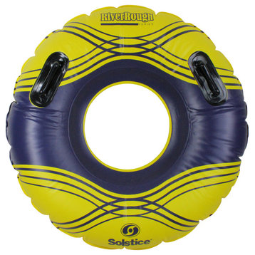 42-Inch Inflatable Yellow and Blue Striped Swimming Pool Ring Inner Tube