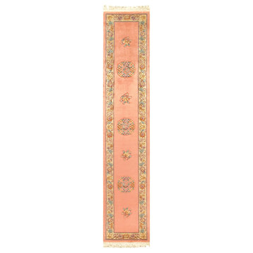 Rose Color Fine Hand Knotted Chinese Peking Runner 2'3''x12'