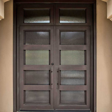French Desert Contemporary Iron Entry Door with Cigar Handles