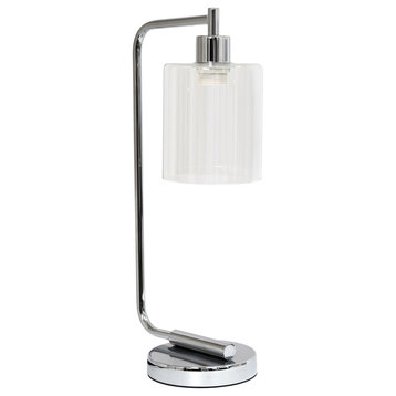 Bronson Antique Style Industrial Iron Lantern Desk Lamp With Glass Shade, Chrome