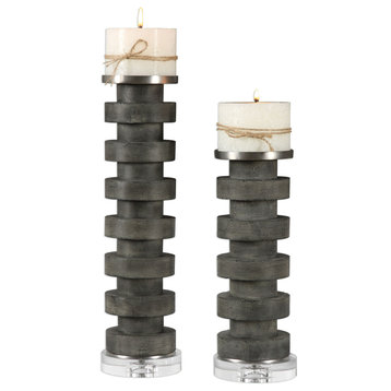 2-Piece Karun Concrete Candleholders Set, Natural