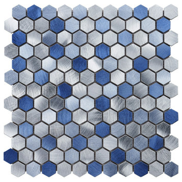 Modket Blue Marble Aluminum 1" Hexagon Mosaic Tile Backsplash Kitchen TDH52MDR