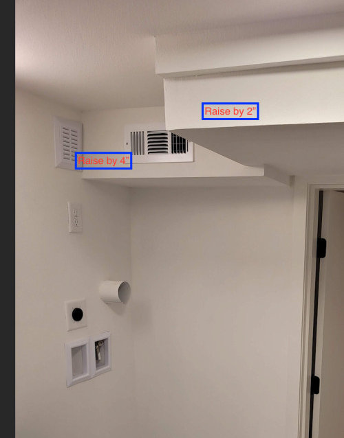 Raising bathroom ceiling with duct inside it