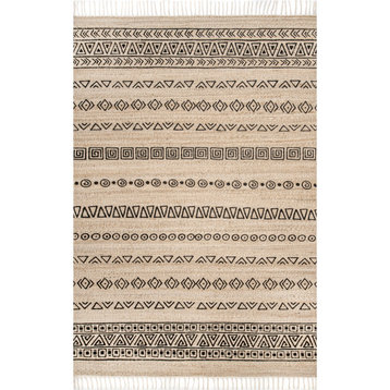 nuLOOM Hand Woven Jute & Sisal Cotton Ellis Striped Area Rug, Natural, 5'x8'