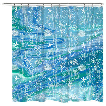 Coral Through The Waves Shower Curtain