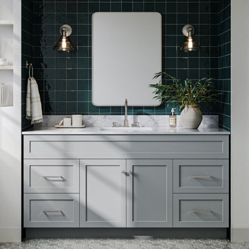 Ariel Hamlet 67" Single Rectangular Sinks Bathroom Vanity, Gray, 0.75 Carrara Marble