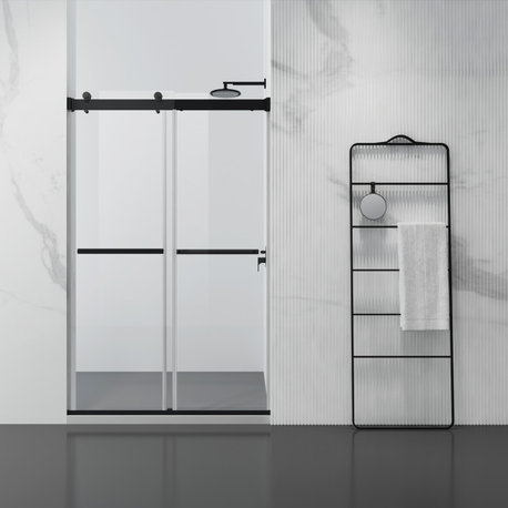 Spezia Double Sliding Frameless Shower Door, Matt Black, 48" W X 76" H
