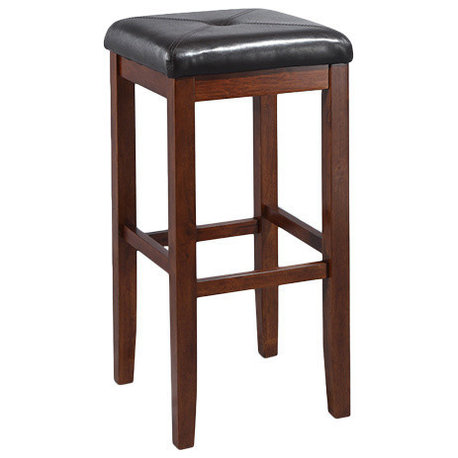 Upholstered Square Seat Barstool, Vintage Mahogany, 29" Seat Height, Set of 2