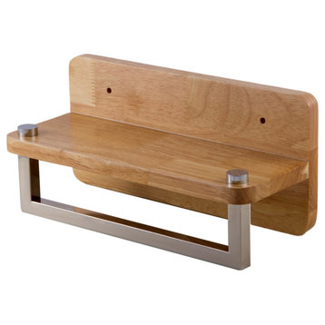 AB5510 12" Small Wooden Shelf with Chrome Towel Bar Bathroom Accessory