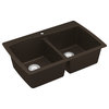 Karran Drop-In Quartz 34" 1-Hole 50/50 Double Bowl Sink Kit, Brown