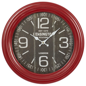 Red Metal Vintage Fluted Frame Wall Clock 14" x 3" x 14"