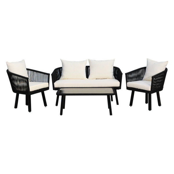 Belmi 4-Piece Rope Outdoor Living Set, Black/Beige