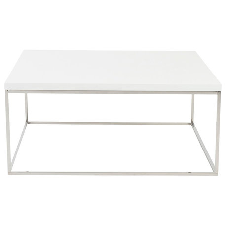 Teresa Square Coffee Table, White and Polished Stainless Steel