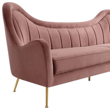 Modway Cheshire Performance Velvet and Stainless Steel Sofa in Dusty Rose