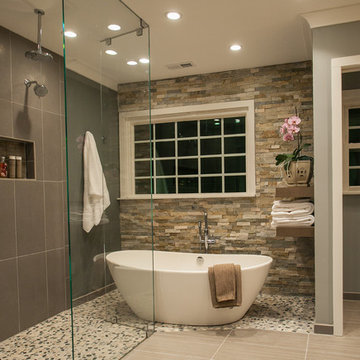 An Award Winning Oasis Master Bathroom Styled in Stone in Chantilly VA