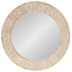 Uniek Inc. - Engrahm Framed Mirror, White, 26" - Add a stunning farmhouse statement to your home with the Engrahm round mirror. The Engrahm features a delightful carved pattern and paint distressing along its wide frame. That wide frame turns this piece into a unique statement with its textured engravings. As a versatile piece, the Engrahm wall mirror is a delightful statement to use in an entryway, a living room, a dining room, or as a round bathroom vanity mirror. The Engrahm mirror has 26 inches in full diameter with an 18.5 diameter of the mirror's surface area. The carved design along the frame also has a two-tone finish that sets it apart from a standard wooden mirror. The light rustic brown color of the mirror's frame allow it to blend well with light-toned Scandinavian design aesthetics. Bring simple additions of texture and detail to your home with the Engrahm.