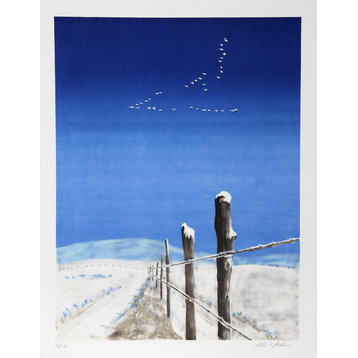 Allen Friedman, Cold Morning Snow, Geese, Lithograph
