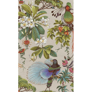 Painted Oriental Birds and Trees Tropical Wallpaper, Natural, Double Roll