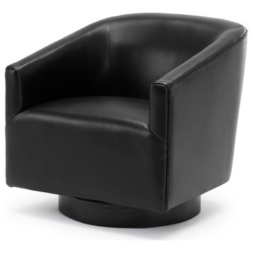 Geneva Charcoal Wood Base Swivel Chair, Black