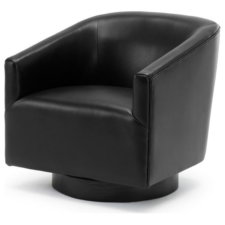 Geneva Charcoal Wood Base Swivel Chair, Black