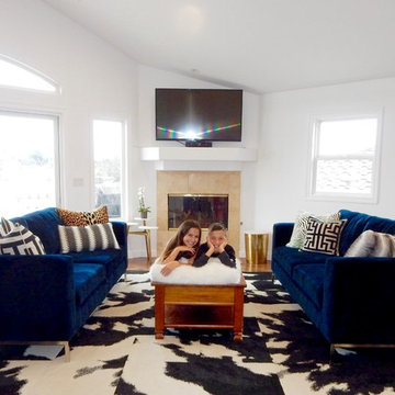 Pair of Blue Velvet Sofas w/ White Room | The Sofa Company