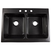 Parker Black Fireclay 34″ Double Bowl Quick-Fit Farmhouse Drop-in Kitchen Sink