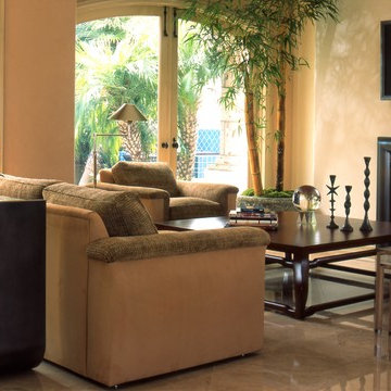 Asian Influence Transitional Living Room