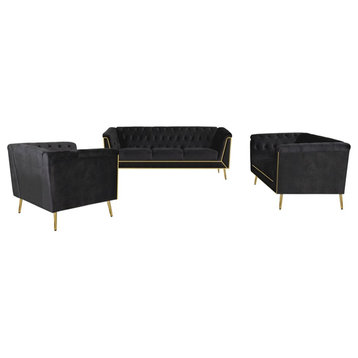Coaster Holly 3-piece Fabric Tuxedo Arm Tufted Back Living Room Set in Black